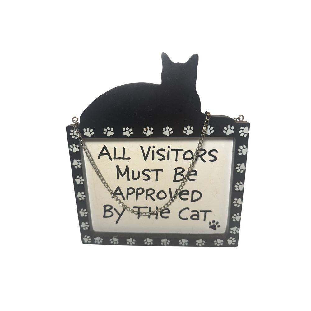 EnescovAll Visitors Must Be Approved By Cat Hanging Wall Plaque Black White
